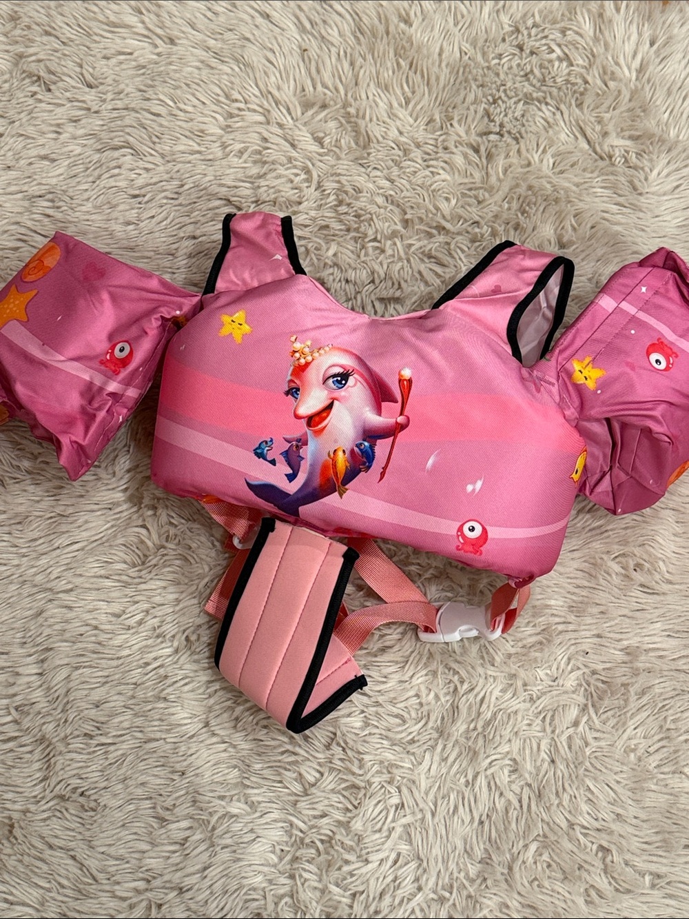 🐬💦💕Chriffer Pink Kids Swim Vest with crotch strap- Dolphin Print